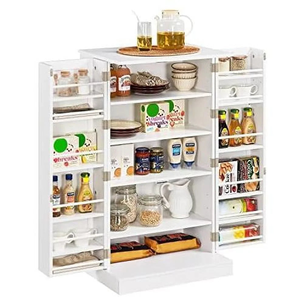 White Wood Pantry Cabinet with Doors and Adjustable Shelves V124