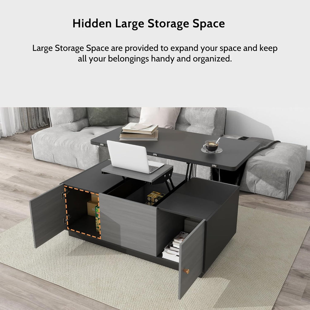 Dark Gray Lift Top Coffee Table with Storage Q5425