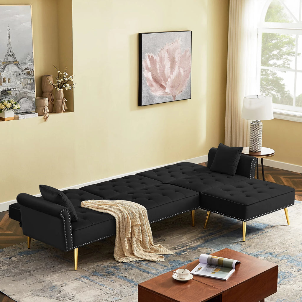 Velvet L Shaped Reversible Sectional Couch with Ottoman H891