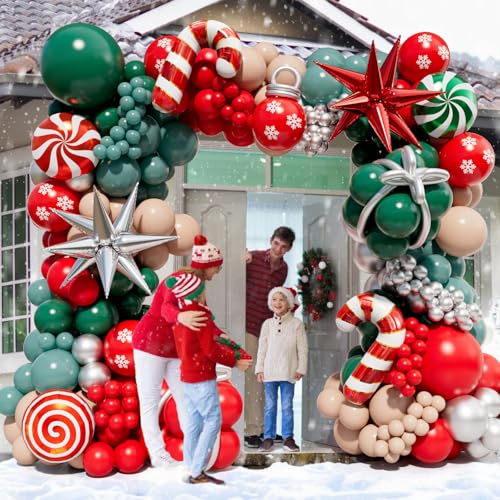 Christmas Balloon Garland Arch Kit with 160Pcs Red Green Silver Peach Nude Balloons N8723