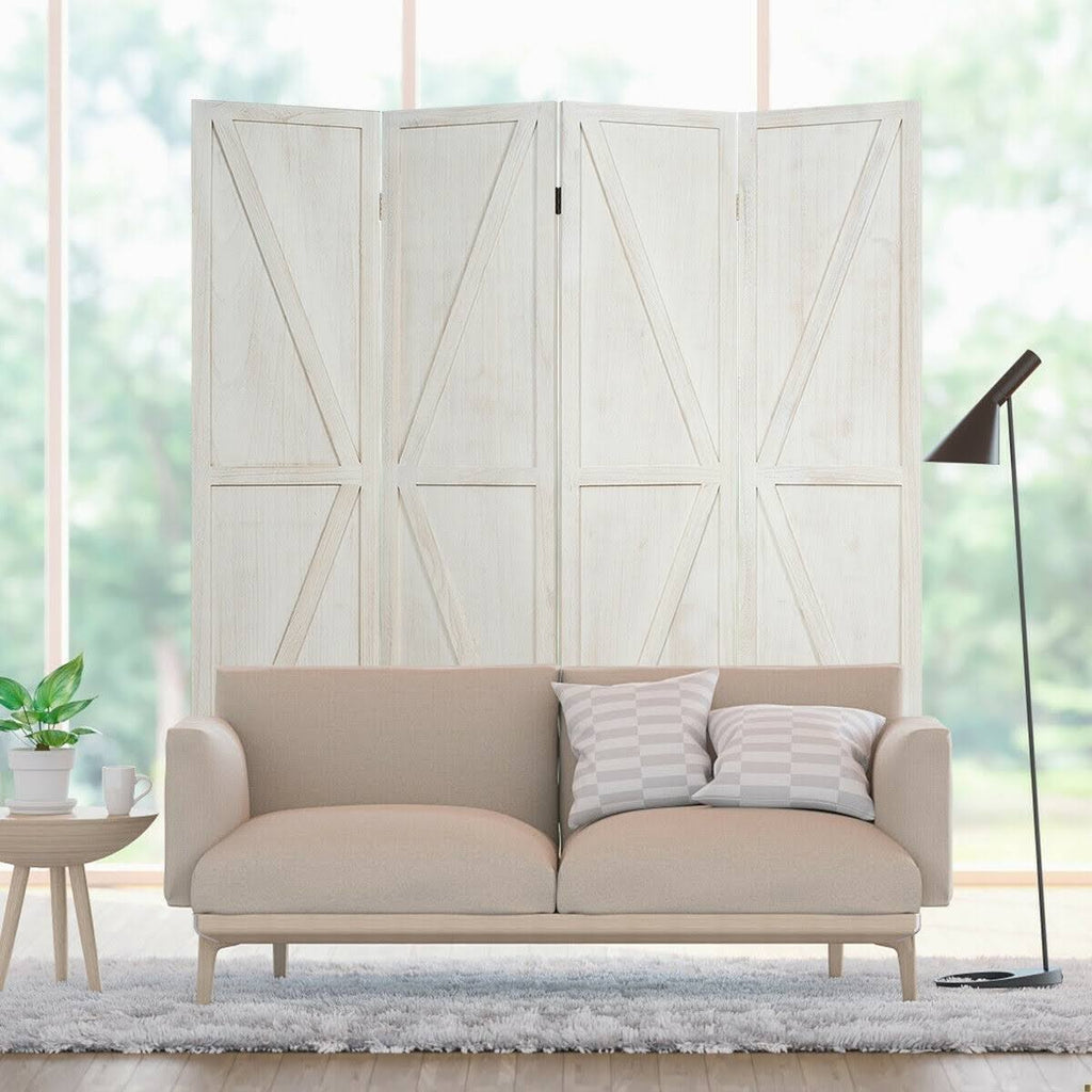 4 Panels Folding Wooden Room Divider White Y562721