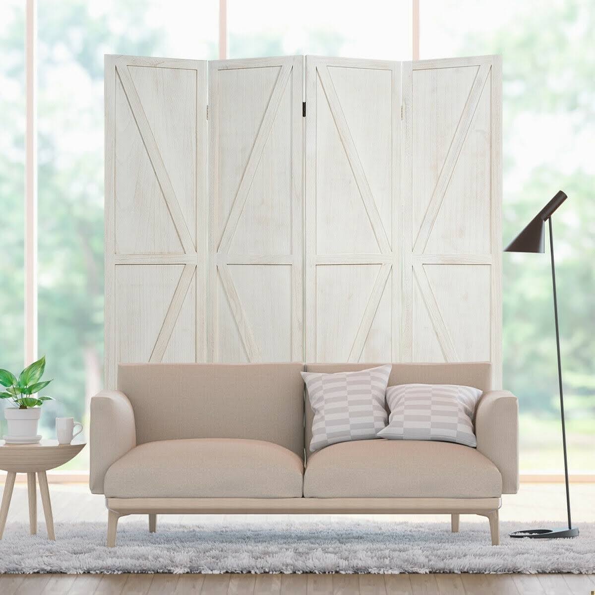 4 Panels Folding Wooden Room Divider White Y562721