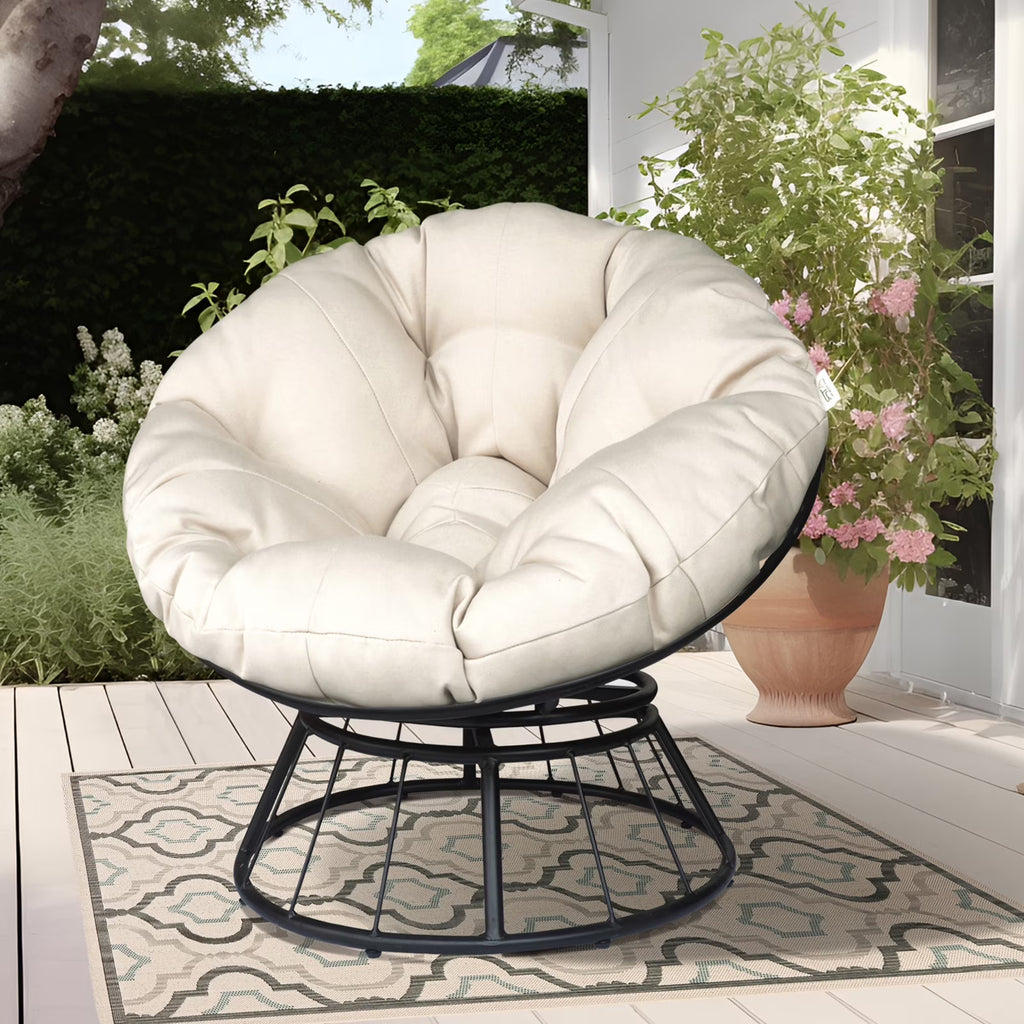 Beige 360-Degree Swivel Papasan Chair with Cushion F697