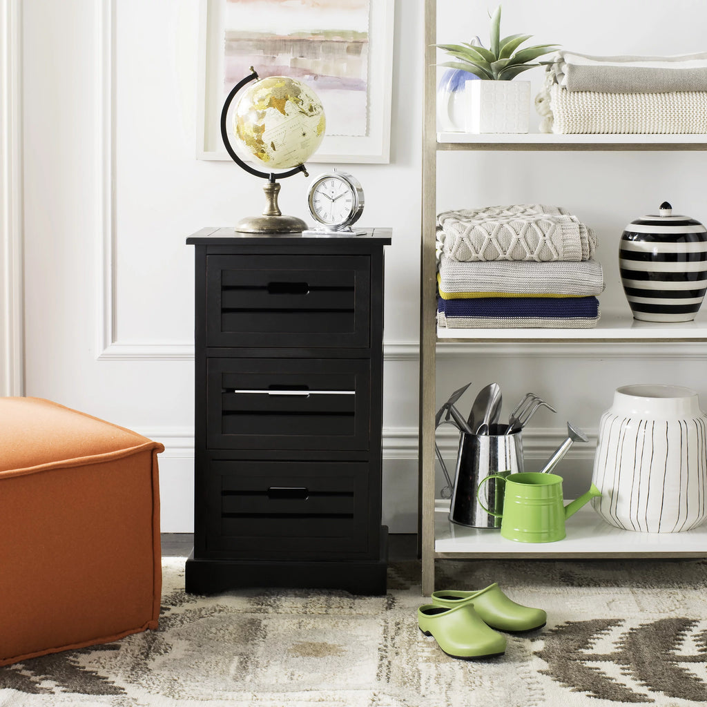 3 Drawer Distressed Black Cabinet J602