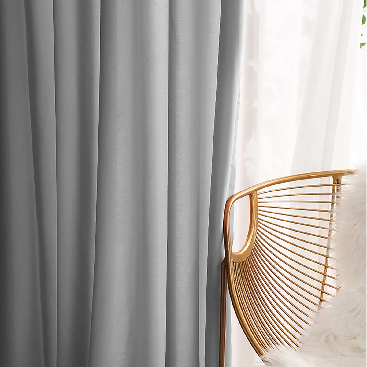 2PCS Solid Color Polyester Grommet Light Filtering Curtains U914551