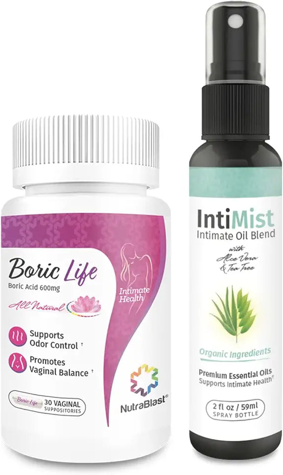 Boric Acid Vaginal Suppositories 600mg 30 Count with Essential Oils Blend Spray 2 fl oz F977