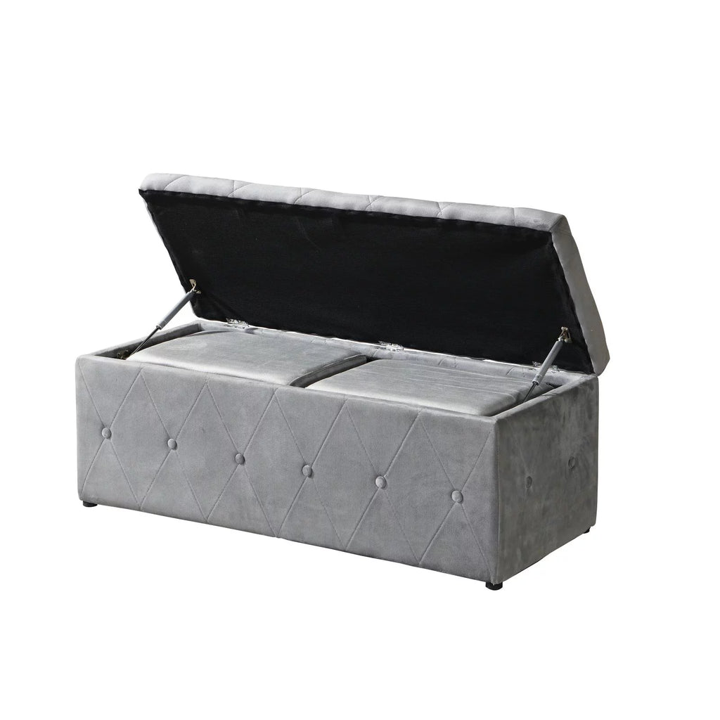 Rectangular Velvet Ottoman Storage with Lids Gray O2518