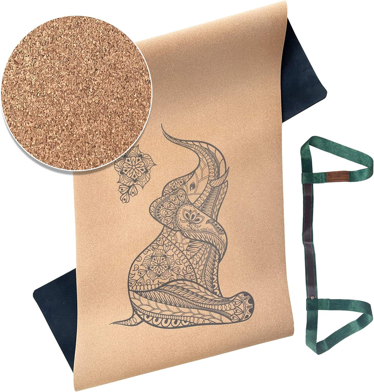 Extra Large Non-Slip Cork Yoga Mat with Carry Strap, 73'' Long x 25'' Wide x 5mm thick, Pack of 2 V3459