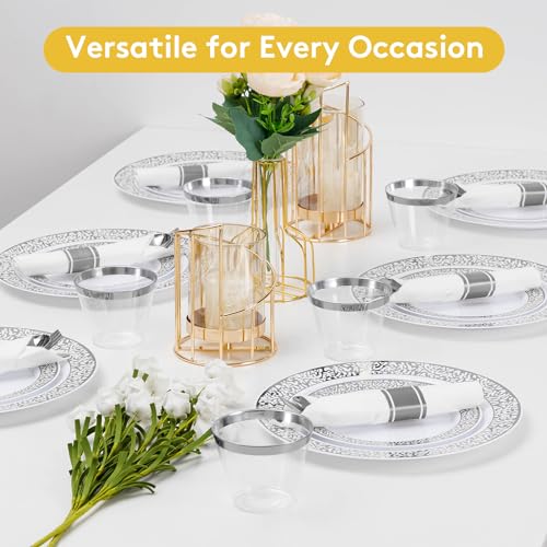 350pc Silver Plastic Dinnerware Set L591930