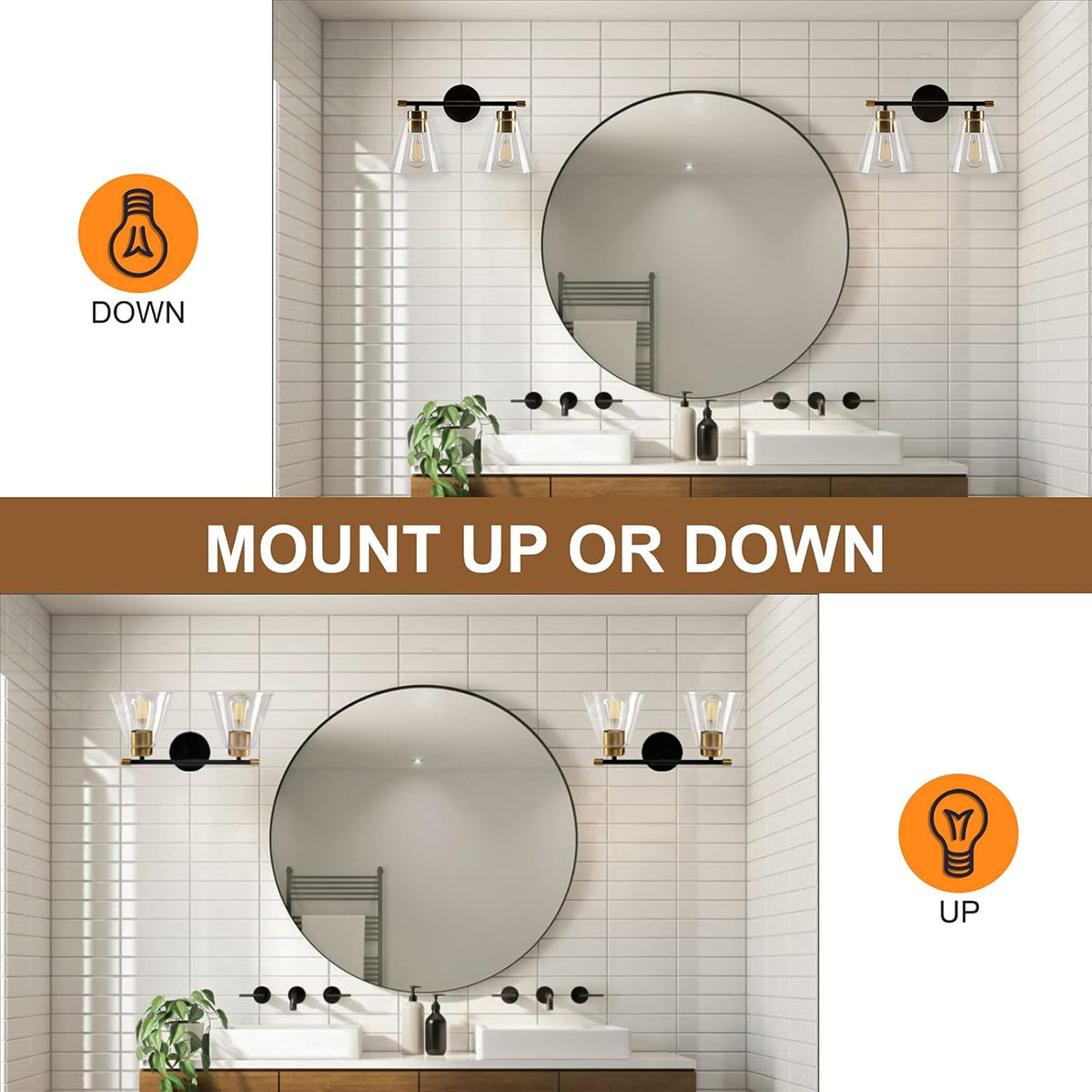 2-Light Matte Black Wall Sconce with Clear Glass Shade and Gold Base E717889