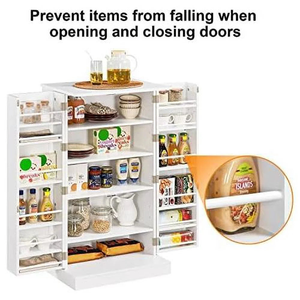 White Wood Pantry Cabinet with Doors and Adjustable Shelves V124