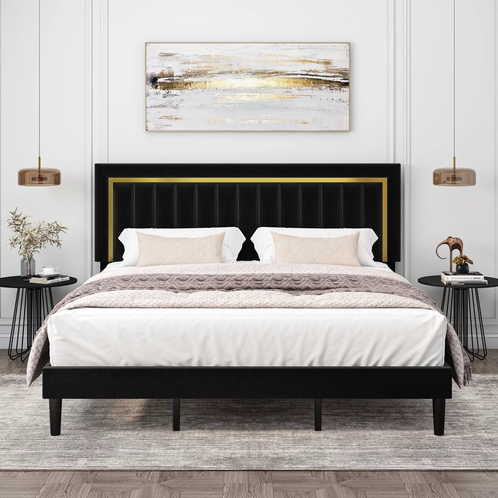 Queen Velvet Tufted Upholstered Platform Bed Frame B347