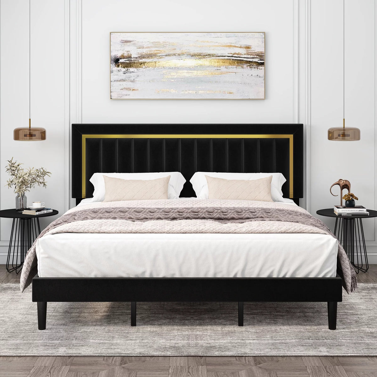 Queen Velvet Tufted Upholstered Platform Bed Frame B347