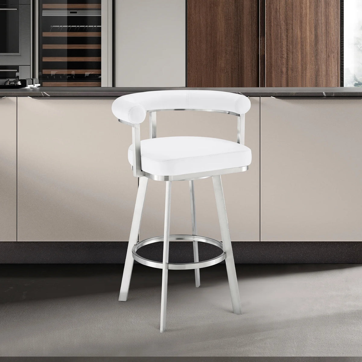 White/Chrome Swivel Bar Stool V17289